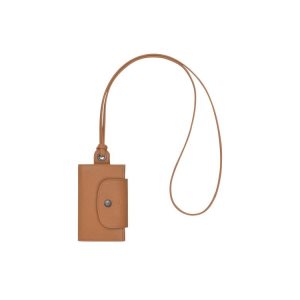 Porte-Cartes Longchamp Card With Necklace Hazelnut Cuir Beige | 05284-IJZF