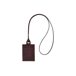 Porte-Cartes Longchamp Card With Necklace Cuir Bordeaux | 58140-BIFV