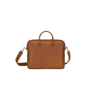 Porte-Documents Longchamp Briefcase M Caramel Cuir Marron | 48051-DBQV