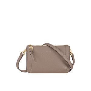 Portefeuille Zippé Longchamp Pouch Cuir Grise Marron | 37092-OHDJ