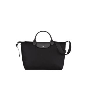 Sac À Main Longchamp L Recycled canvas Noir | 87341-YCJQ