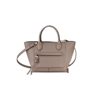 Sac À Main Longchamp M Cuir Grise Marron | 49158-JBFQ