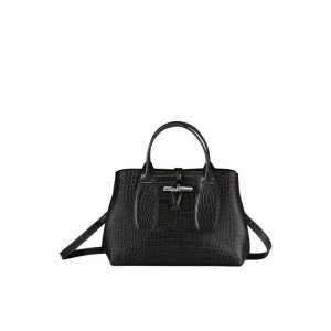 Sac À Main Longchamp M Cuir Noir | 29463-EPYW