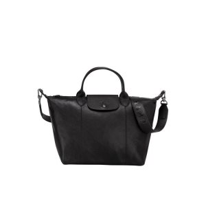 Sac À Main Longchamp M Cuir Noir | 76320-TSIY