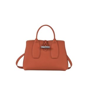 Sac À Main Longchamp M Cuir Rouge Foncé | 42659-PWAQ