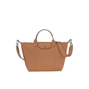 Sac À Main Longchamp M Hazelnut Cuir Beige | 61592-ABSH