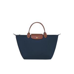 Sac À Main Longchamp M Recycled canvas Bleu Marine | 25468-ZFQL