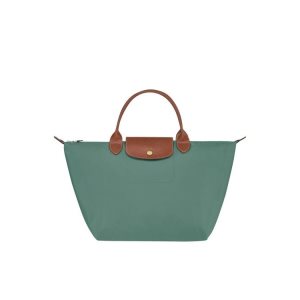 Sac À Main Longchamp M Recycled canvas Grise Vert | 81263-NFXQ