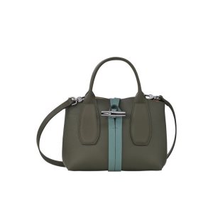 Sac À Main Longchamp S Cuir Kaki Grise Vert | 82563-RFBP