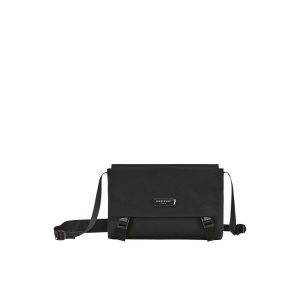 Sacs Crossbody Longchamp M Recycled canvas Noir | 79846-GZPB