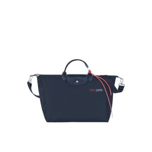 Sacs De Voyage Longchamp L Recycled canvas Bleu Marine | 14652-JSXZ