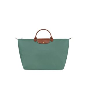 Sacs De Voyage Longchamp L Recycled canvas Grise Vert | 74198-RVMZ