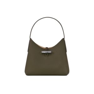 Sacs À Bandoulière Longchamp M Cuir Kaki | 54638-JUNS